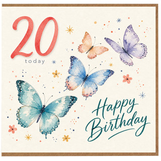 20th Birthday Card, Happy Birthday Butterflies Design