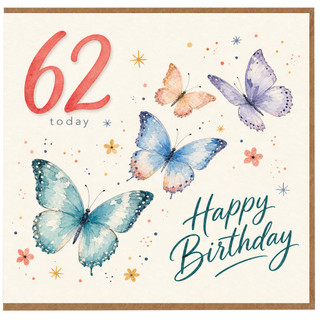 62nd Birthday Card, Happy Birthday Butterfly Card