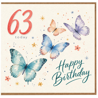 63rd Birthday Card, Butterfly Happy Birthday Card