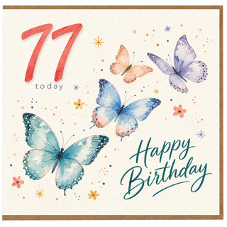 77th Birthday Card, Happy 77 Today Butterfly Birthday Card