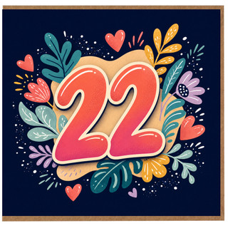 22nd Birthday Card, Colourful Floral Heart Design