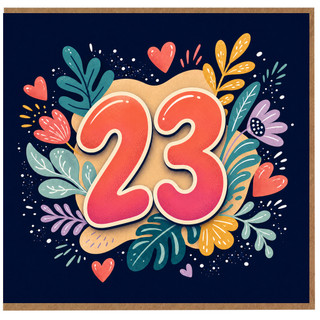 23rd Birthday Card, Colourful Floral Hearts Design
