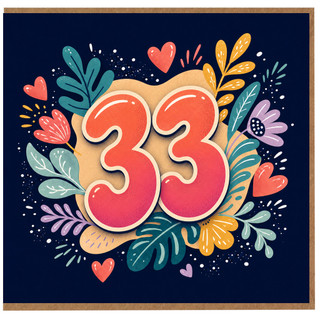 33rd Birthday Card, Floral Heart Design