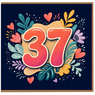 37th Birthday Card, Colourful Floral Number 37 Card