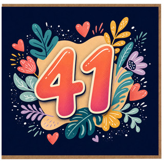 41st Birthday Card, Colourful Floral Number 41 Card