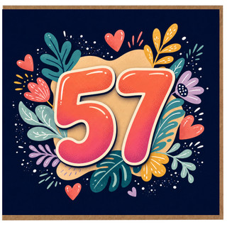 57th Birthday Card, Colourful Floral Heart Design