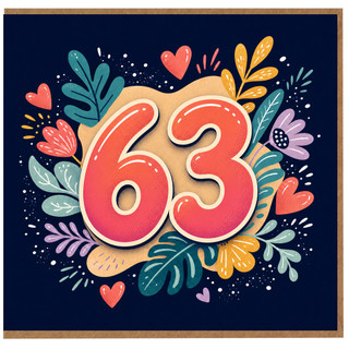 63rd Birthday Card, Colourful Floral Hearts Design