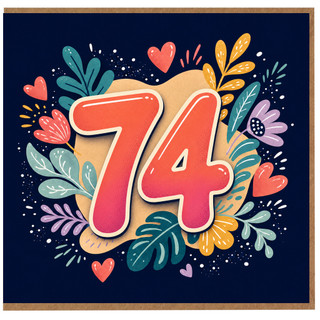 74th Birthday Card, Colourful Floral Heart Design