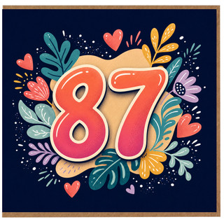 87th Birthday Card, Colourful Floral Number 87 Card