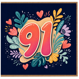 91st Birthday Card, Floral Number 91 Card