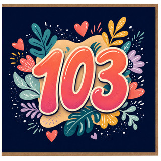 103rd Birthday Card, Colourful Floral Number 103 Celebration Card