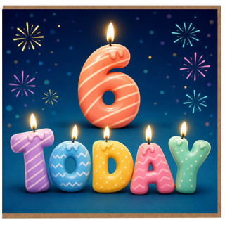 6th Birthday Card, Colourful Candle Number 6 Today Birthday Card