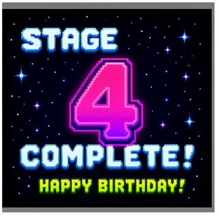 4th Birthday Card, Stage 4 Complete Retro Gaming Birthday Card