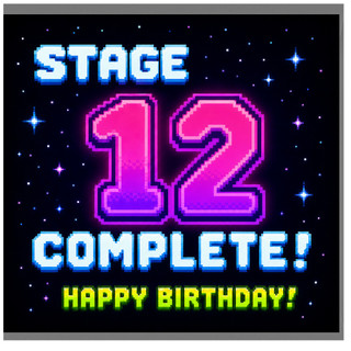 12th Birthday Card, Stage 12 Complete Retro Gamer Birthday Card