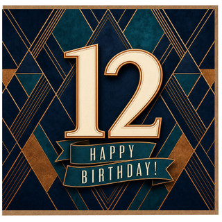 12th Birthday Card, Art Deco Happy Birthday Card