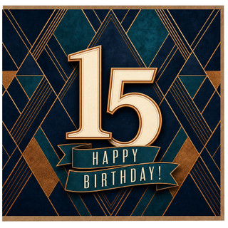 15th Birthday Card, Art Deco Happy 15th Birthday Card