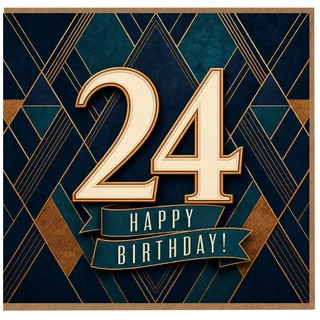 24th Birthday Card, Elegant Art Deco Happy Birthday Card
