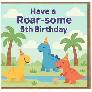 Dinosaur 5th Birthday Card for Kids - Have a Roar-some 5th Birthday - Cute Age 5 Dino Greeting, Colourful Party Design