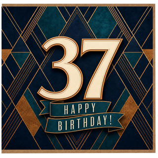 37th Birthday Card, Happy Birthday Art Deco Number 37 Card