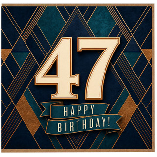 47th Birthday Card, Art Deco Style Happy Birthday Card