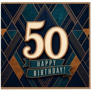 50th Birthday Card, Art Deco Happy Birthday Card for 50th Birthday
