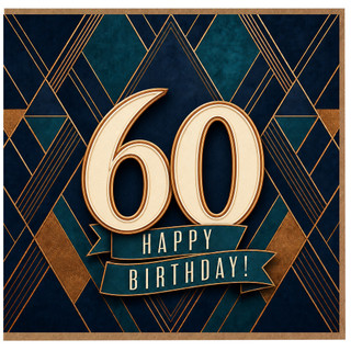 60th Birthday Card, Elegant Art Deco Happy Birthday Card