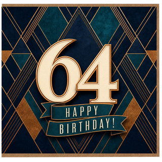 64th Birthday Card, Art Deco Happy Birthday Card