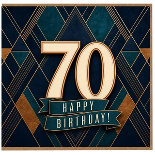 70th Birthday Card, Art Deco Happy Birthday Card