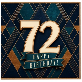 72nd Birthday Card, Elegant Art Deco Happy Birthday Card