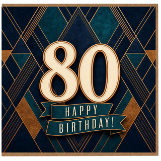 80th Birthday Card, Happy Birthday Art Deco Style Card