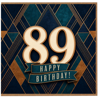 89th Birthday Card, Art Deco Happy Birthday Card
