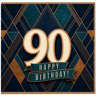 90th Birthday Card, Art Deco Happy Birthday Card for 90 Year Old