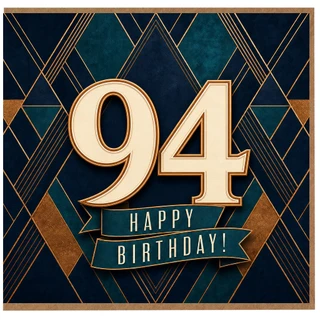 94th Birthday Card, Elegant Art Deco Happy Birthday Card