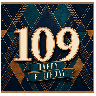 109th Birthday Card, Art Deco Happy Birthday Card