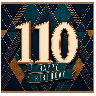 110th Birthday Card, Art Deco Happy Birthday Card