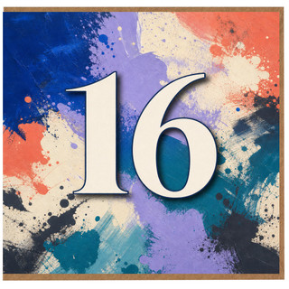 16th Birthday Card, Colourful Abstract Paint Splatter Design