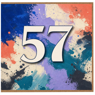 57th Birthday Card, Bold Abstract Paint Splatter Number 57 Card