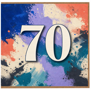 70th Birthday Card, Colourful Abstract Paint Splash Design