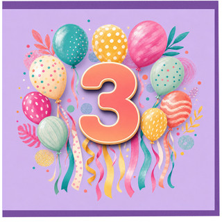 3rd Birthday Card, Colourful Balloon Number 3 Card