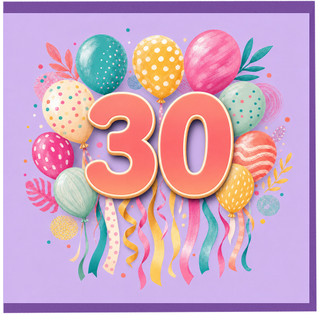 30th Birthday Card, Colourful Balloon Design