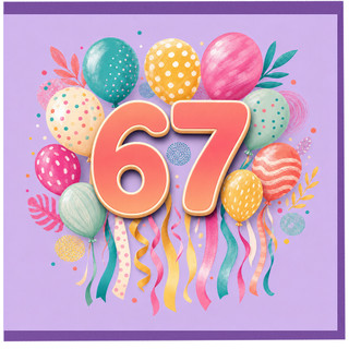 67th Birthday Card, Colourful Balloon Celebration Card