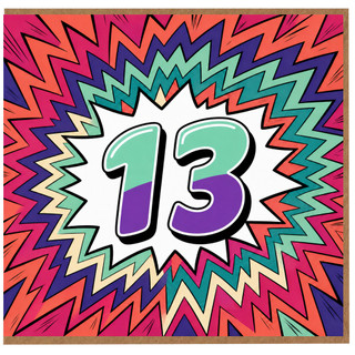 13th Birthday Card, Colourful Comic Burst Design