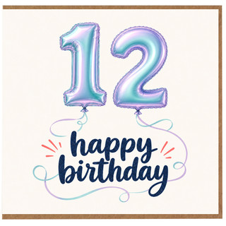 12th Birthday Card, Pastel Balloon Happy Birthday Card