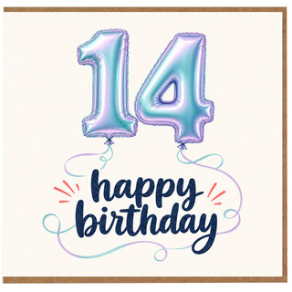 14th Birthday Card, Happy Birthday Balloon Number 14 Design