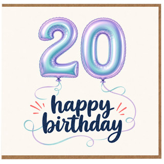 20th Birthday Card, Happy 20th Birthday Balloon Design
