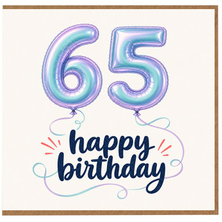 65th Birthday Card, Happy Birthday Balloon Number Design