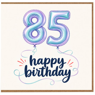 85th Birthday Card with pastel ribbon swirls on a clean white background