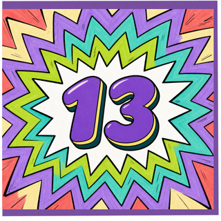 13th Birthday Card, Colourful Pop Art Starburst Design