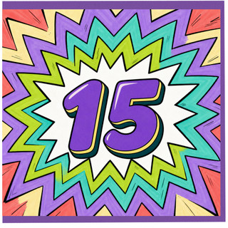 15th Birthday Card, Colourful Comic Starburst Design