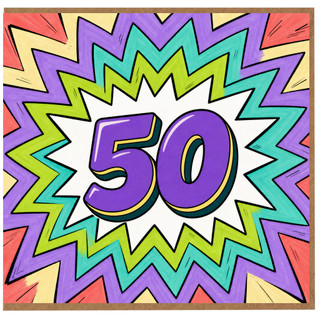 50th Birthday Card, Bold Colourful Starburst Design